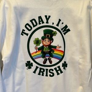 White and Green St. Patrick's Day Sweatshirt with Leprechaun Design